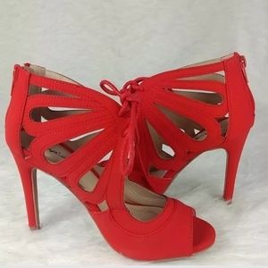 Womens Qupid Sandal Heels Red Size 6.5 4 inch heel